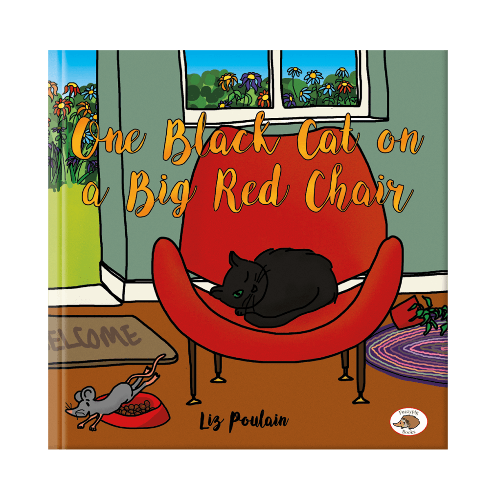 One Black Cat on a Big Red Chair